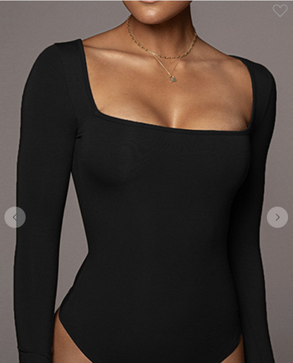 Women Sexy Deep Square Neck Long Sleeve Body Suit CWSBSL0019-B20231207