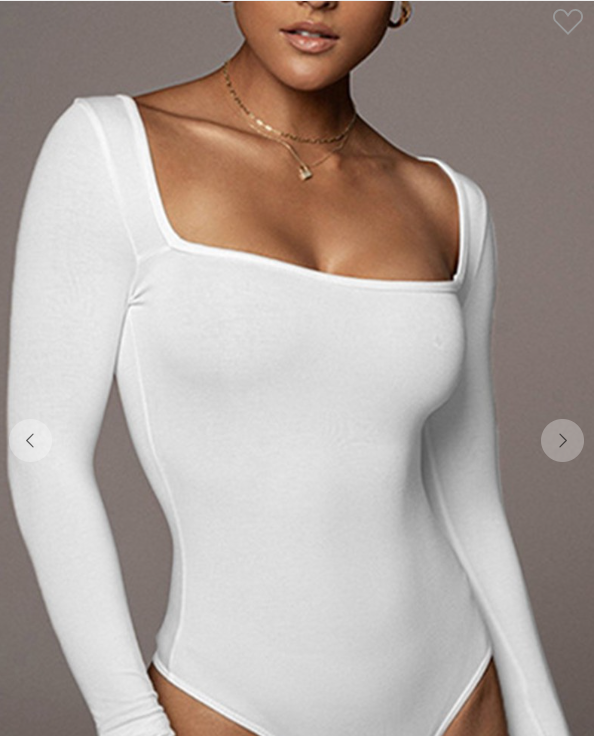Women Sexy Deep Square Neck Long Sleeve Body Suit CWSBSL0019-B20231207