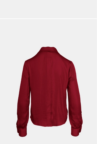 Blanket-stitch Cuff Button Up Cropped Blouse WB7077-C