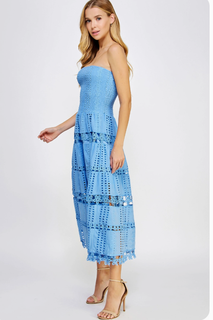 Eyelet Lace Tube Dress In Floral Print D-10919-H-1