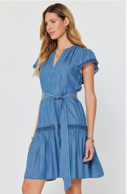 Chambray Crochet Mini Dress 2590174-1