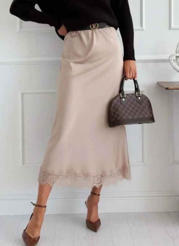 Satin Skirt with Lace 6549