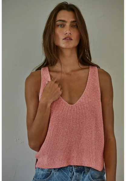 W1925 | Knit Sweater Cotton V-Neck Sleeveless Tank Top