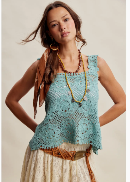 Crochet Lace Square Neck Tank Top LCR0117
