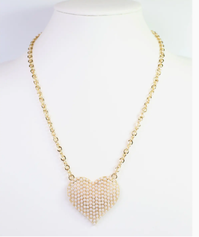 Cocos Pearl Pave Heart Necklace Gold