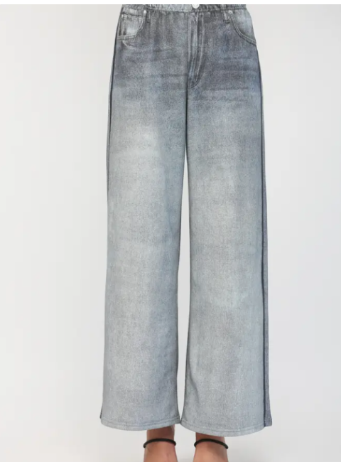 French Terry Pants Denim-Like Print Side Stripe FP65099