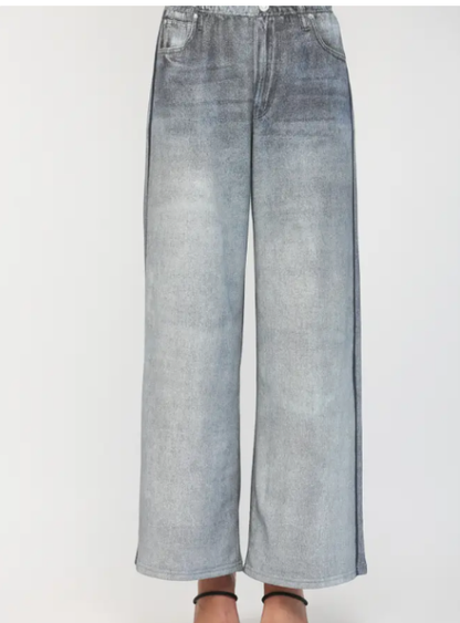 French Terry Pants Denim-Like Print Side Stripe FP65099