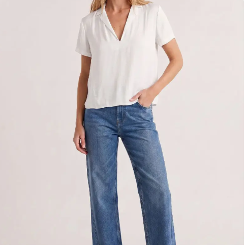 Notched Collar Crop Blouse SB119449