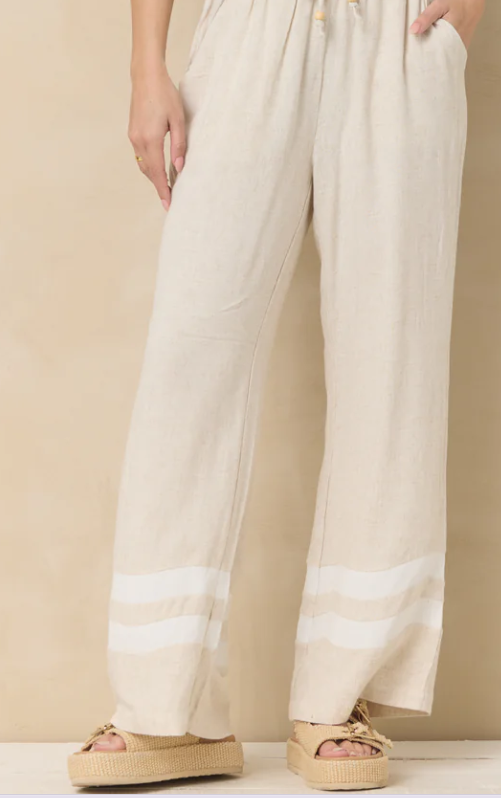 Oat Linen Blend Wide Pant With Contrast Stripe B14160-OAT