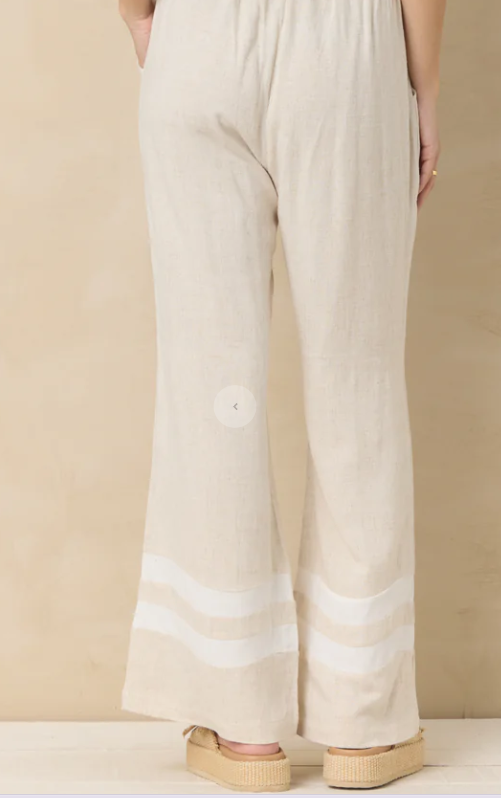 Oat Linen Blend Wide Pant With Contrast Stripe B14160-OAT