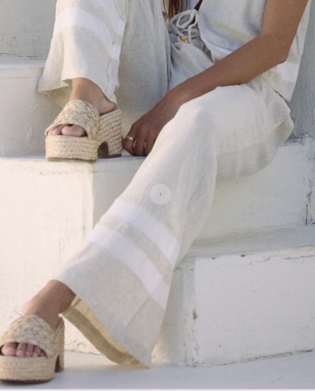 Oat Linen Blend Wide Pant With Contrast Stripe B14160-OAT