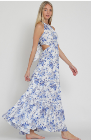 Halter Tie Back Chest Tiered Maxi Dress  DA30564H