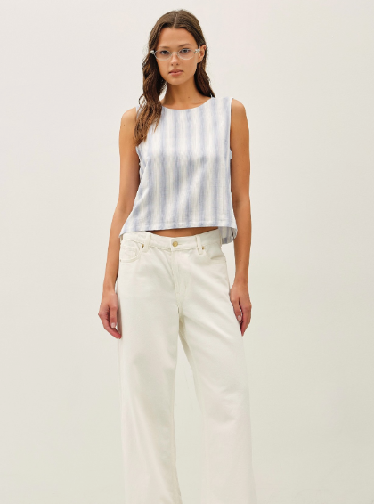 Linen Blended Ombre Striped Sleeveless Top  19524