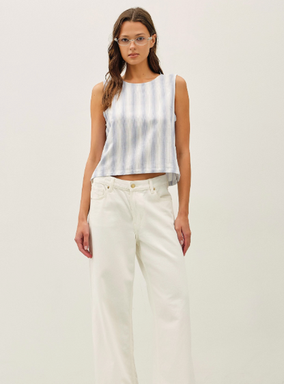 Linen Blended Ombre Striped Sleeveless Top  19524