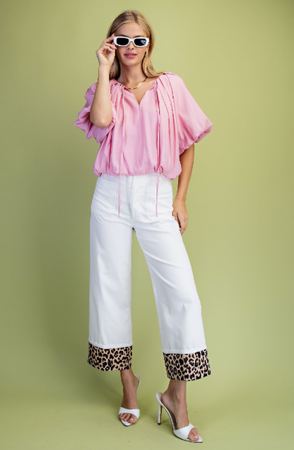 Leopard Cuffed Ankle Cropped Pants  TE1681