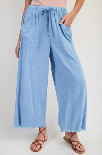 Frayed Cropped Wide Leg Pants  TE1045.