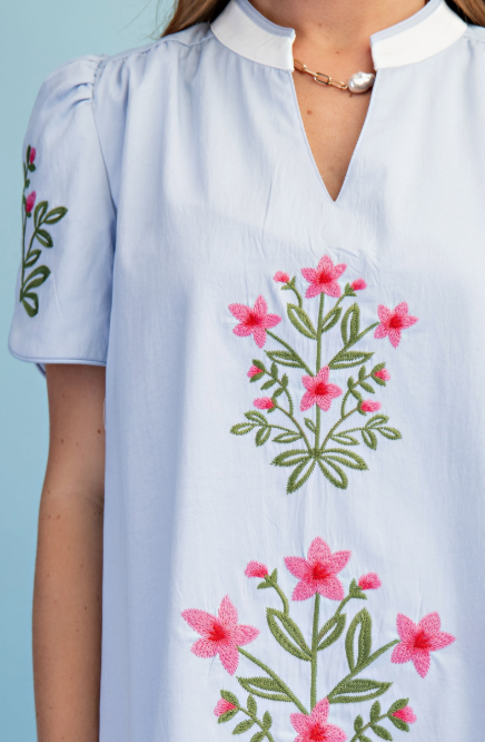 Floral Embroidered V-neck Dress  TE1891.