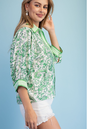 Floral Print Button Down Top  TE2079