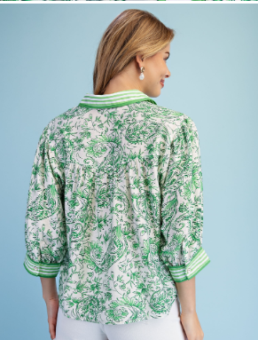 Floral Print Button Down Top  TE2079