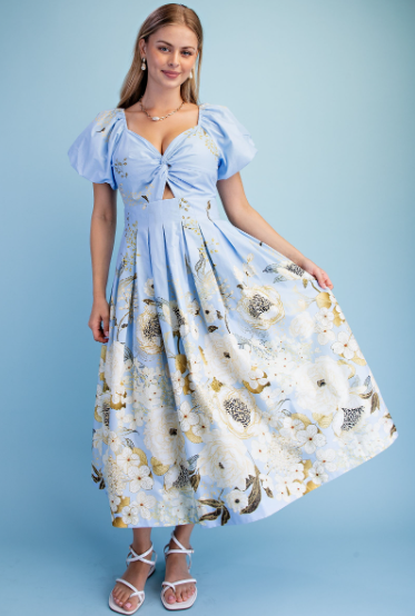 Floral Print Pleated Midi Dress  TY1253
