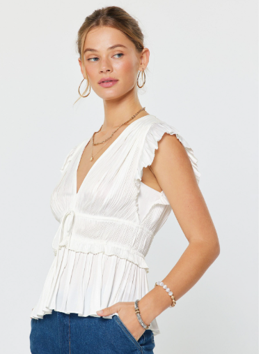 Pleated Peplum V-neck Blouse Pleated Peplum V-neck Blouse  2430072