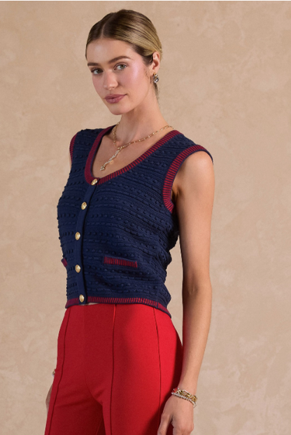 Scoop Neck Button Up Sweater Vest  2520092