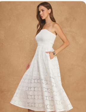 Strapless Embroidery Eyelet Tube Midi Dress  SSB-D-11148-JK