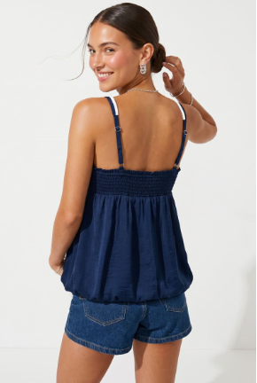 Cord Detail Smocking Bubble Tube Top  VT119933