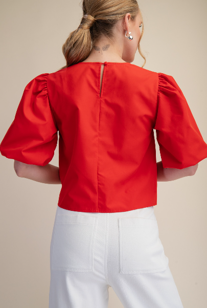 Tie-front Blouse Puff Sleeve  T9096