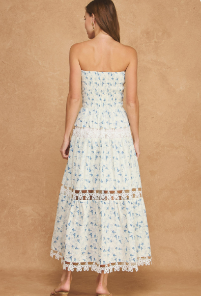 Printed Embroidery Eyelet Lace Tube Dress  SSB-D-11073-H-1