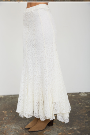 Lace Pattern Godet Midi Skirt  B6FS1001