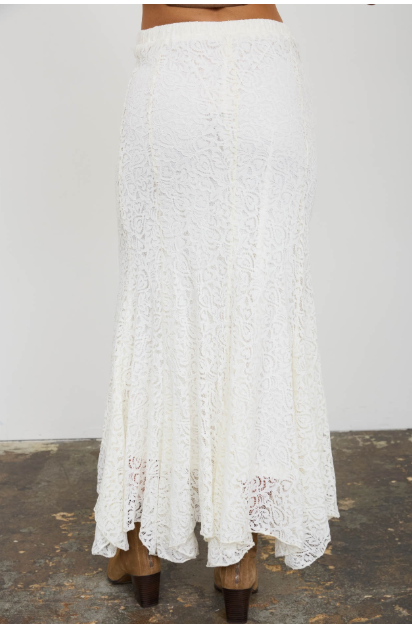Lace Pattern Godet Midi Skirt  B6FS1001
