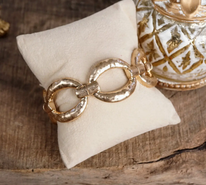Sunlit Orbit – Chunky Hammered Link Stretch Bracelet