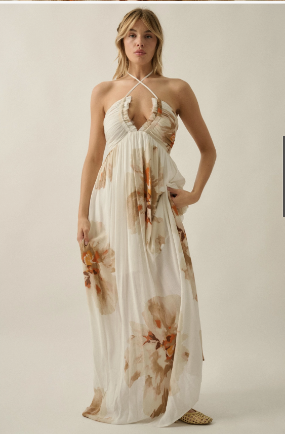 Floral-Print Halter Maxi  FDC0399C