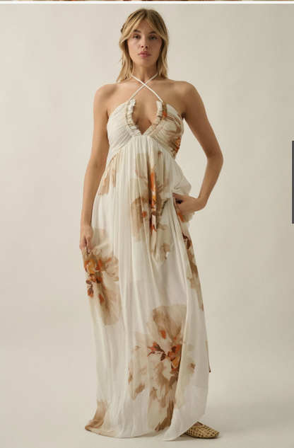 Floral-Print Halter Maxi  FDC0399C