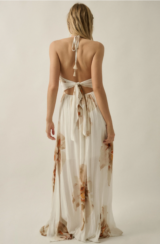 Floral-Print Halter Maxi  FDC0399C