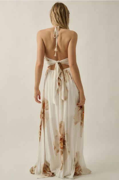 Floral-Print Halter Maxi  FDC0399C