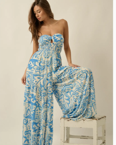 Floral  Strapless Wide-Leg Jumpsuit FPB0438C