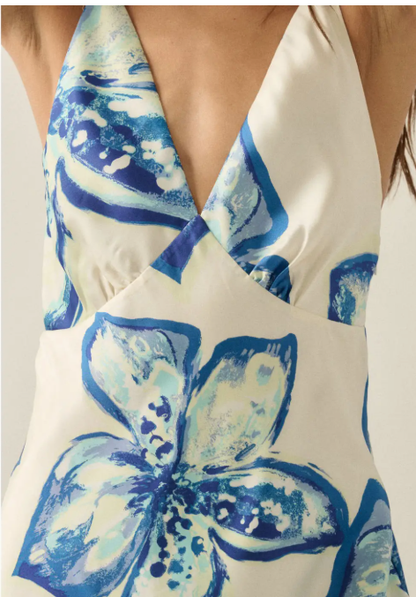 Floral Satin Halter Maxi Dress FDC0510C