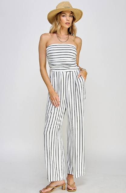 Tube Top W/shirring Palazzo Romper  JR16435FS