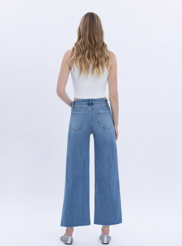High Rise Comfort Waistband Crop Wide Jeans T6947