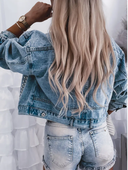 Studded Cropped Denim Jacket DVN409511O