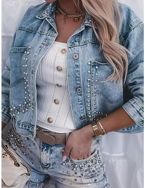 Studded Cropped Denim Jacket DVN409511O