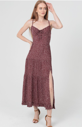 Polka Dot Side Slit Maxi Dress  C4C84-FQ00