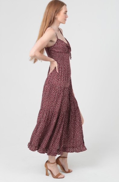 Polka Dot Side Slit Maxi Dress  C4C84-FQ00