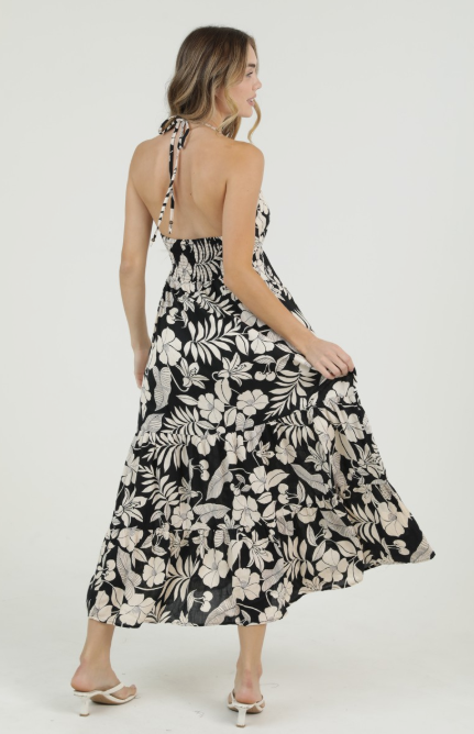 V Neck Printed Halter Maxi Dressa  C4G07-A920
