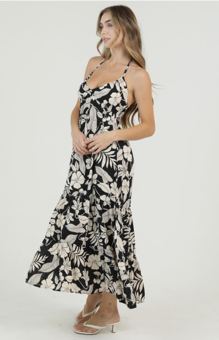V Neck Printed Halter Maxi Dressa  C4G07-A920