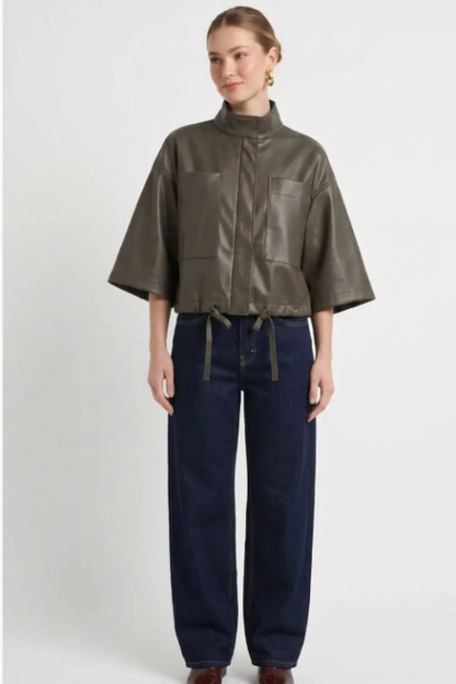 Drawstring Hem Vegan Jacket WJ8091