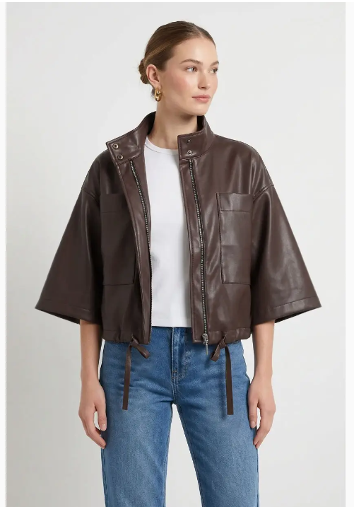 Drawstring Hem Vegan Jacket WJ8091