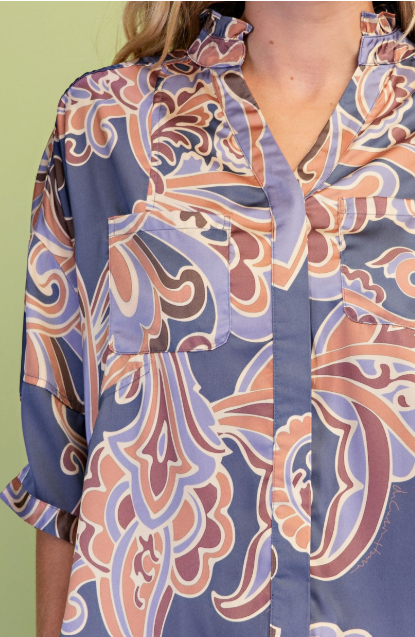 Printed Button Down Blouse  TE2231